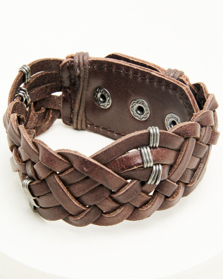 Moonshine Spirit Men's Braided Leather Cuff, Brown, hi-res