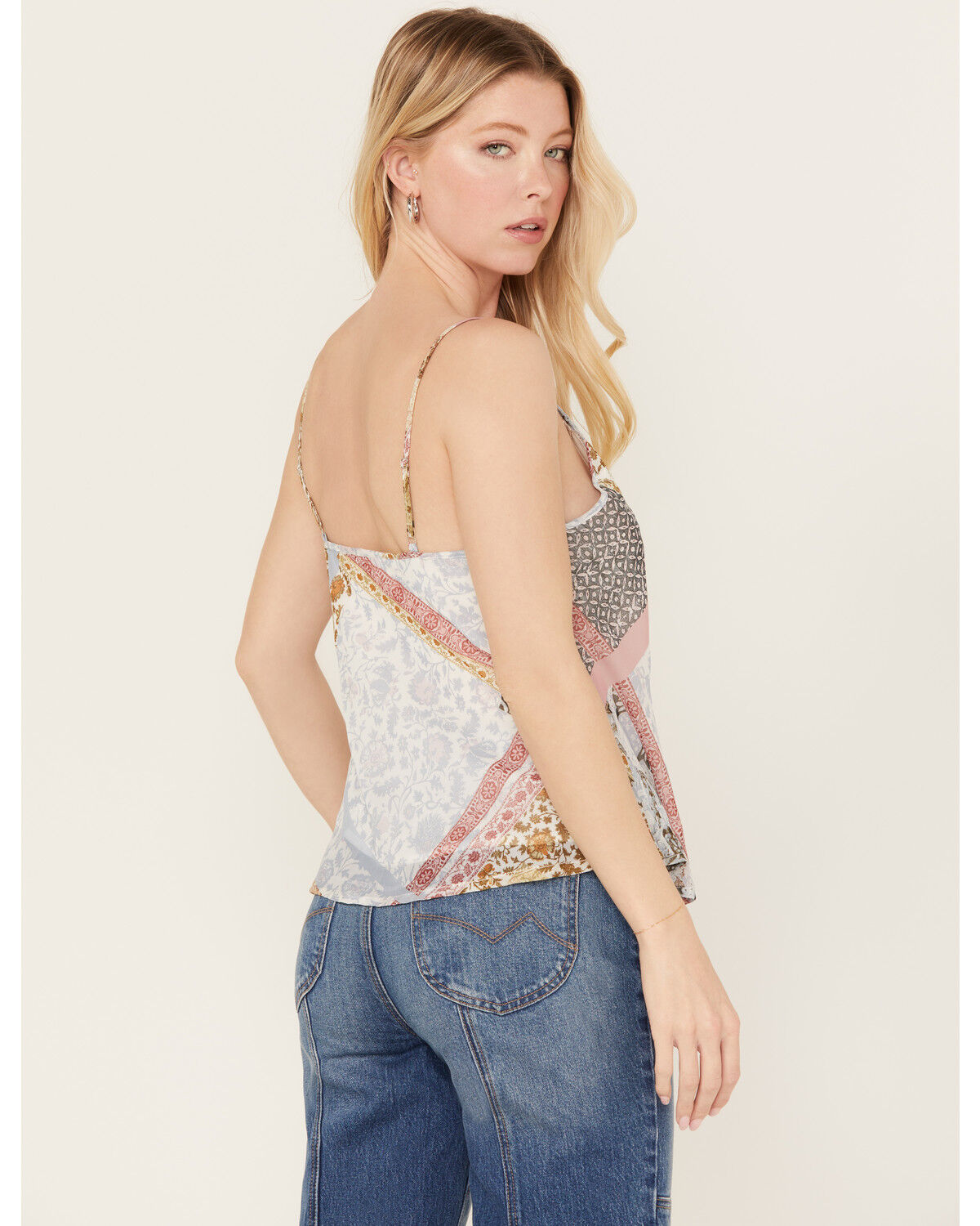 Image #4 - Wild Moss Women's Patchwork Print Crochet Trim Top, Ivory, hi-res