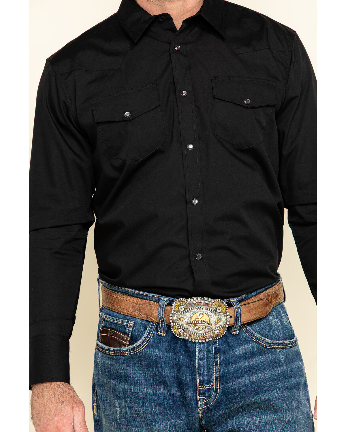 Image #4 - Gibson Men's Long Sleeve Snap Western Shirt - Big, Black, hi-res