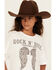 Image #2 - La La Land Girls' Rock & Roll Short Sleeve Fringe Graphic Tee, White, hi-res