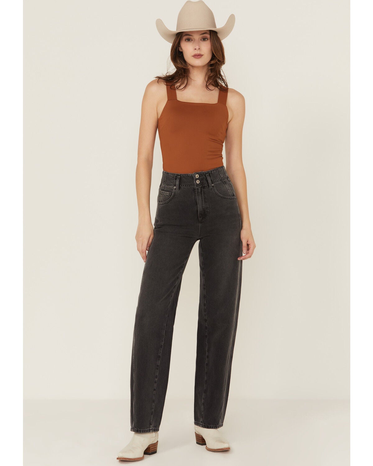 Free People Women's Aster High Rise Straight Denim Jeans, Black, hi-res