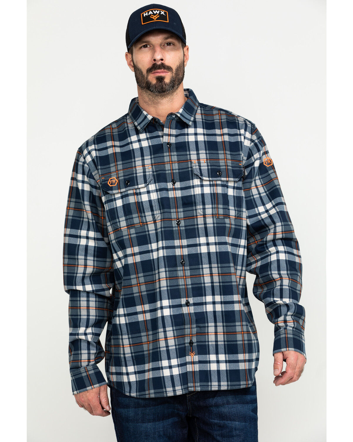 Image #1 - Hawx Men's FR Plaid Print Long Sleeve Woven Work Shirt - Tall, Blue, hi-res