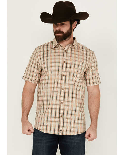 Image #1 - Cody James Men's Adios Plaid Print Short Sleeve Button-Down Western shirt , Tan, hi-res