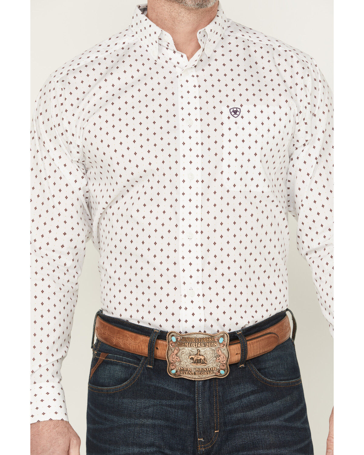 Image #3 - Ariat Men's Ross Wrinkle Free Geo Print Long Sleeve Button-Down Western Shirt, White, hi-res