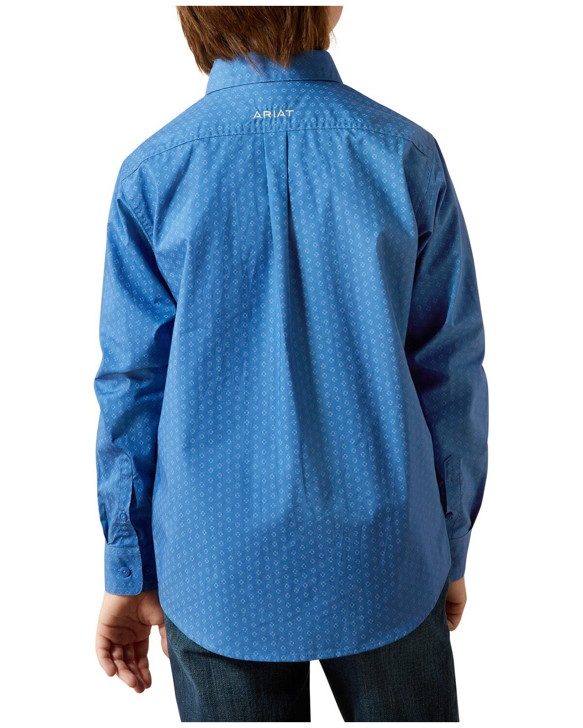 Image #3 - Ariat Boys' Geo Print Long Sleeve Button-Down Western Shirt, Blue, hi-res