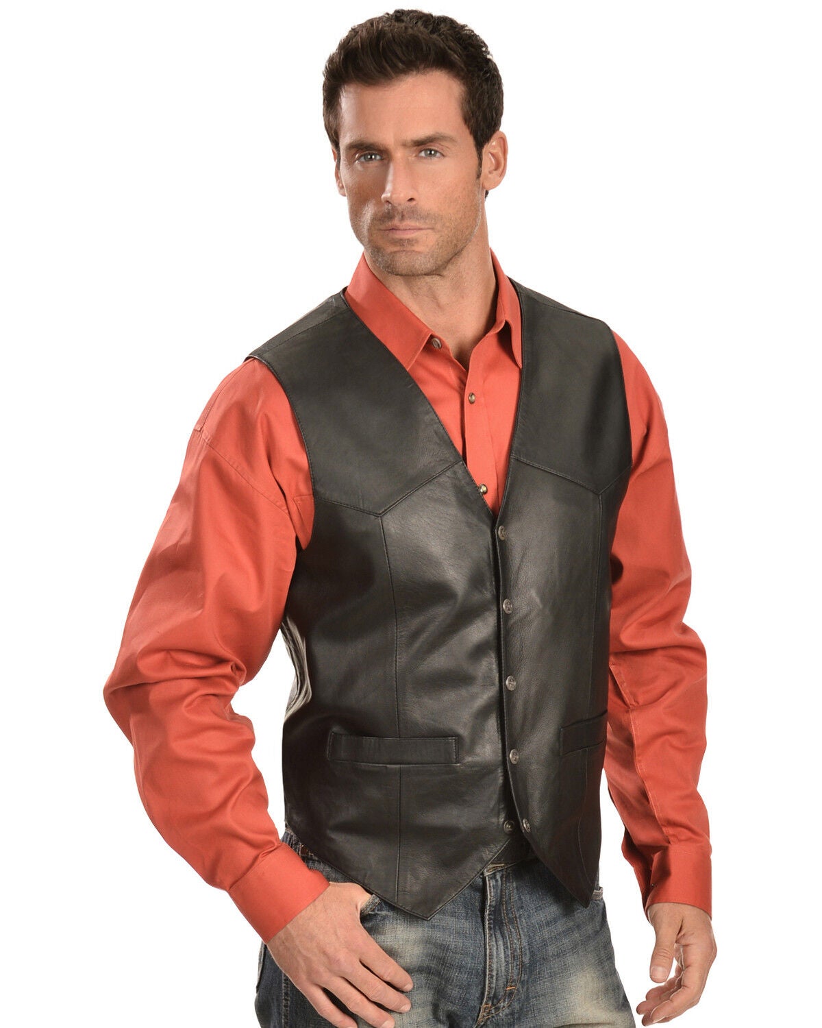 Scully Men's Lambskin Snap Front Vest, Black, hi-res