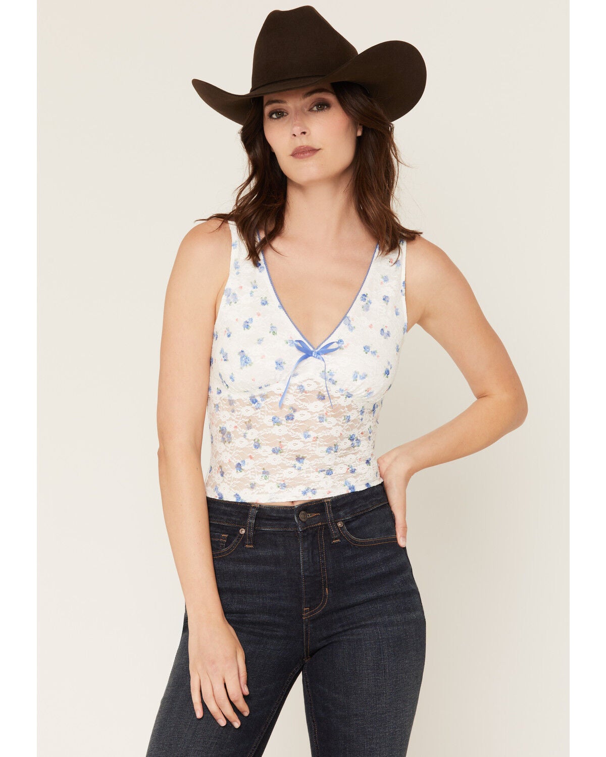 Ash & Violet Women's Floral Lace Tank, Ivory, hi-res