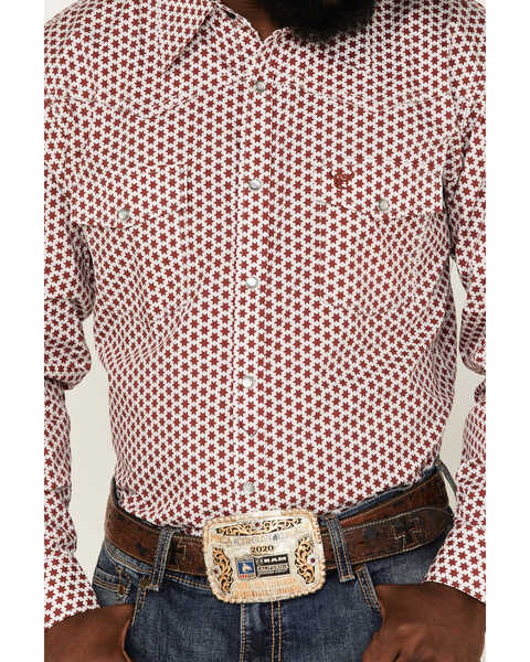 Image #3 - Cowboy Hardware Men's Six Star Print Long Sleeve Pearl Snap Western Shirt, Burgundy, hi-res
