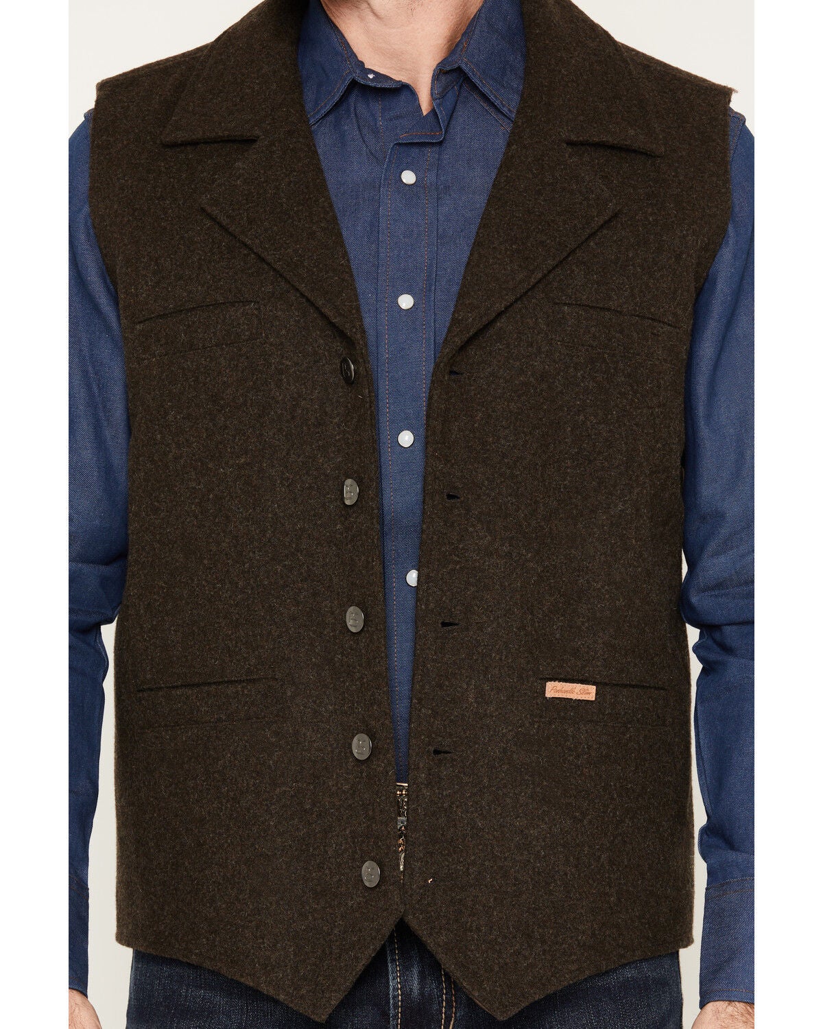 Image #3 - Powder River Outfitters Men's Wool Button-Down Vest, Dark Brown, hi-res