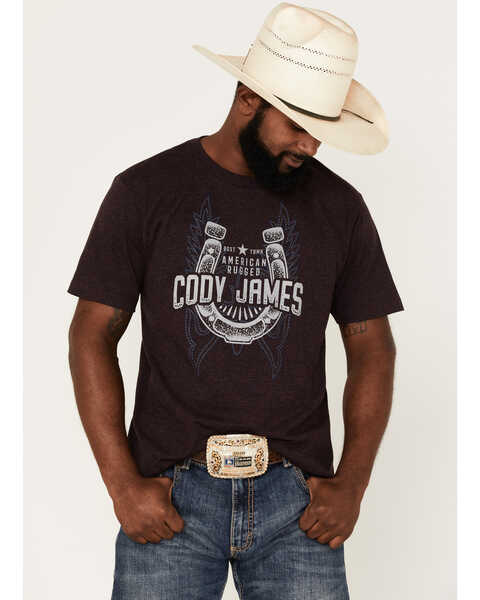 Image #1 - Cody James Men's Boot Stitch Horseshoe Graphic Short Sleeve T-Shirt, Purple, hi-res