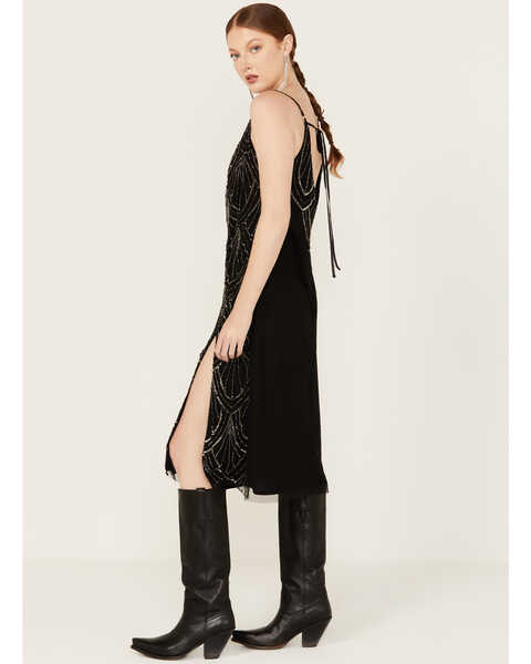 Image #2 - Angie Women's Beaded Side Slit Midi Dress, Black, hi-res