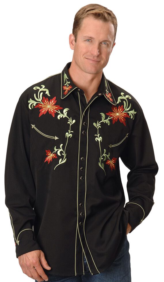 Scully Floral Embroidered Shirt, Black, hi-res