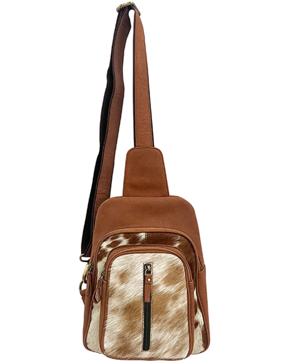 Image #1 - Myra Bag Women's Mountain Bend Hair-On Hide Bucket Crossbody Sling Bag, Brown, hi-res