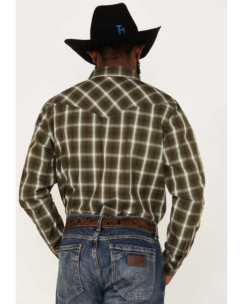 Image #4 - Cody James Men's Lost Trail Plaid Print Long Sleeve Snap Western Shirt - Big & Tall, Olive, hi-res
