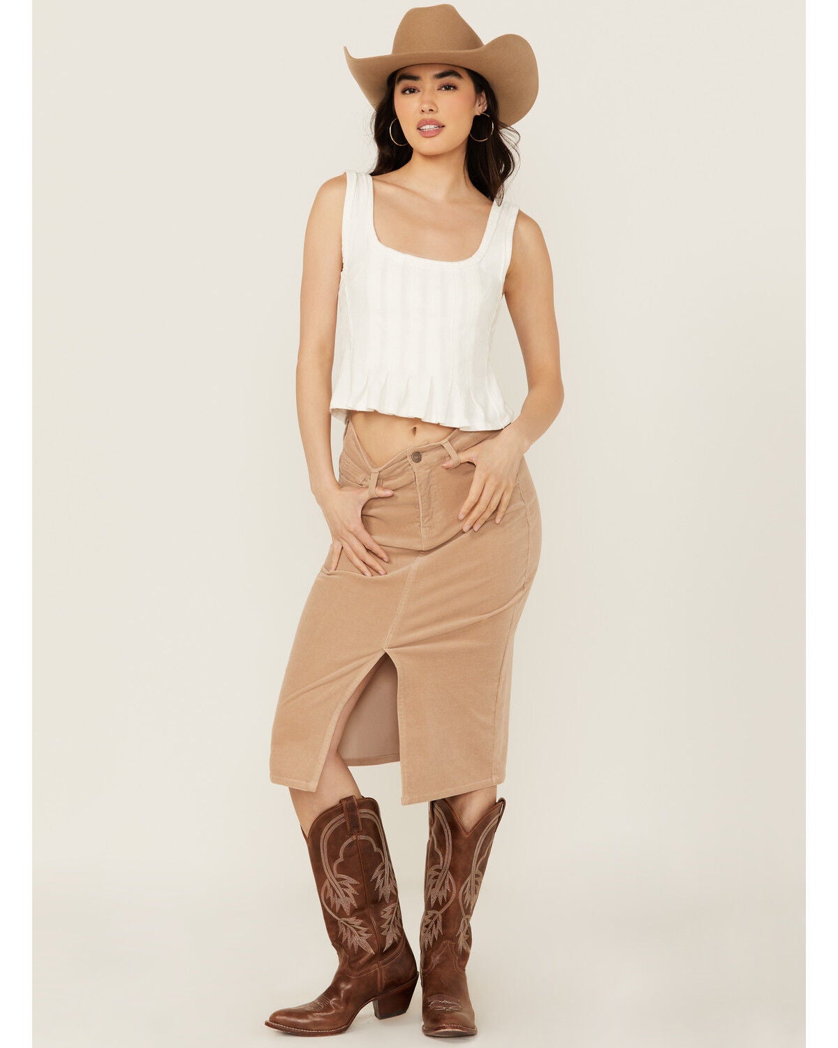 Shyanne Women's Corduroy Midi Skirt, Beige, hi-res