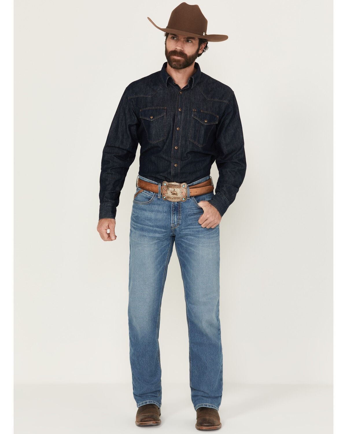 Image #1 - Ariat Men's M2 Prince Arcadia Medium Wash Relaxed Bootcut Stretch Denim Jeans - Big, Medium Wash, hi-res