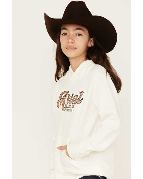 Image #2 - Ariat Girls' Boot Barn Exclusive Metallic Embroidered Logo Hoodie, Ivory, hi-res