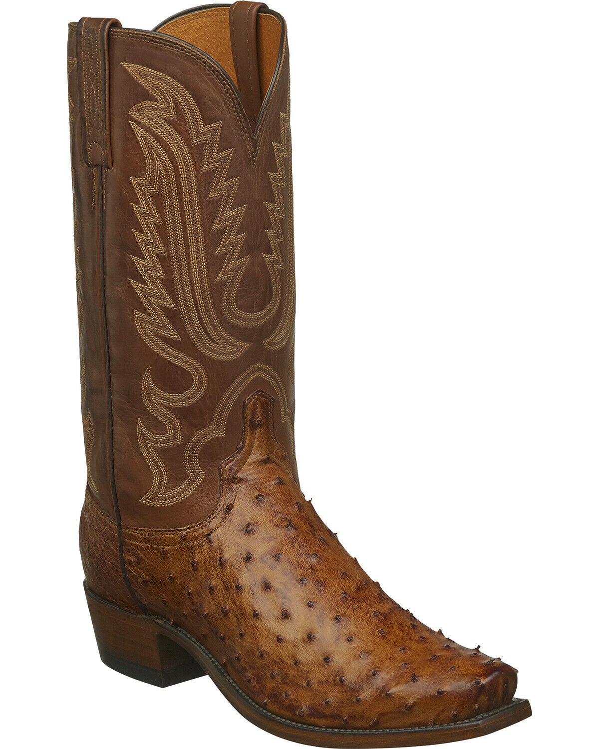 Lucchese Men's Handmade Luke Full Quill Ostrich Western Boots - Snip Toe, Tan, hi-res