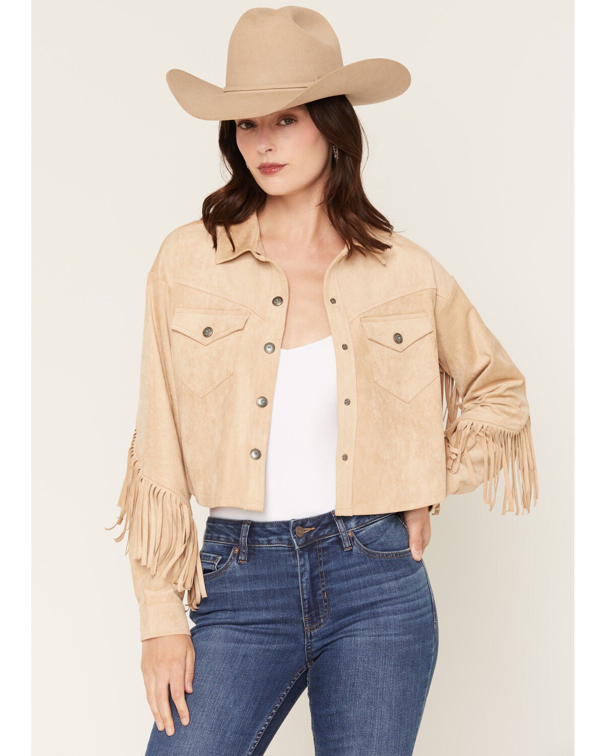 Shyanne Women's Sierra Faux Suede Trucker Jacket, Khaki, hi-res