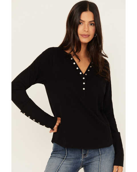 Image #3 - Idyllwind Women's Pearl Knit Henley Shirt, Black, hi-res