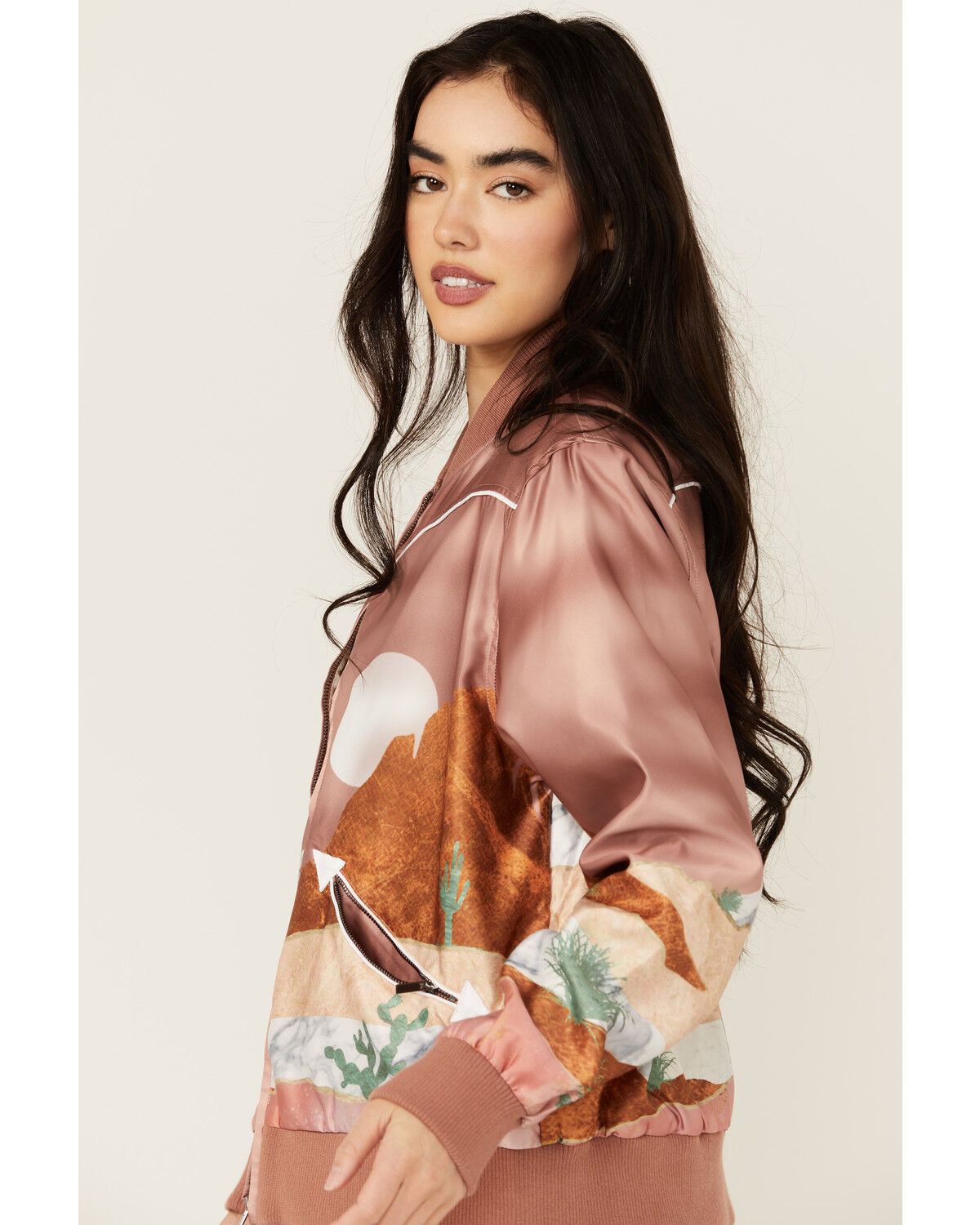 Image #2 - Hooey Women's Desert Land Satin Bomber Jacket, Pink, hi-res