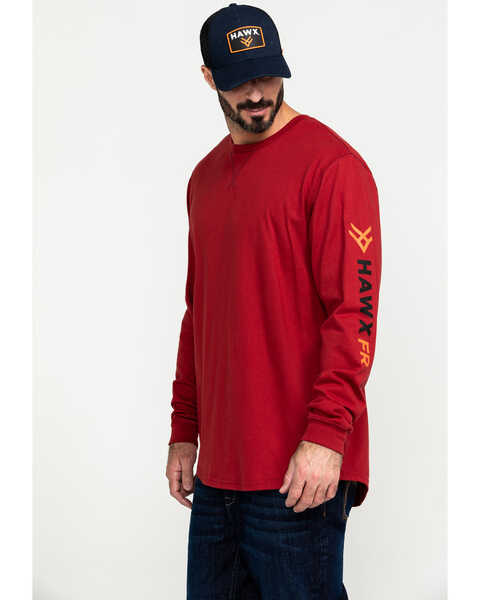 Image #3 - Hawx Men's FR Logo Long Sleeve Work T-Shirt , Red, hi-res