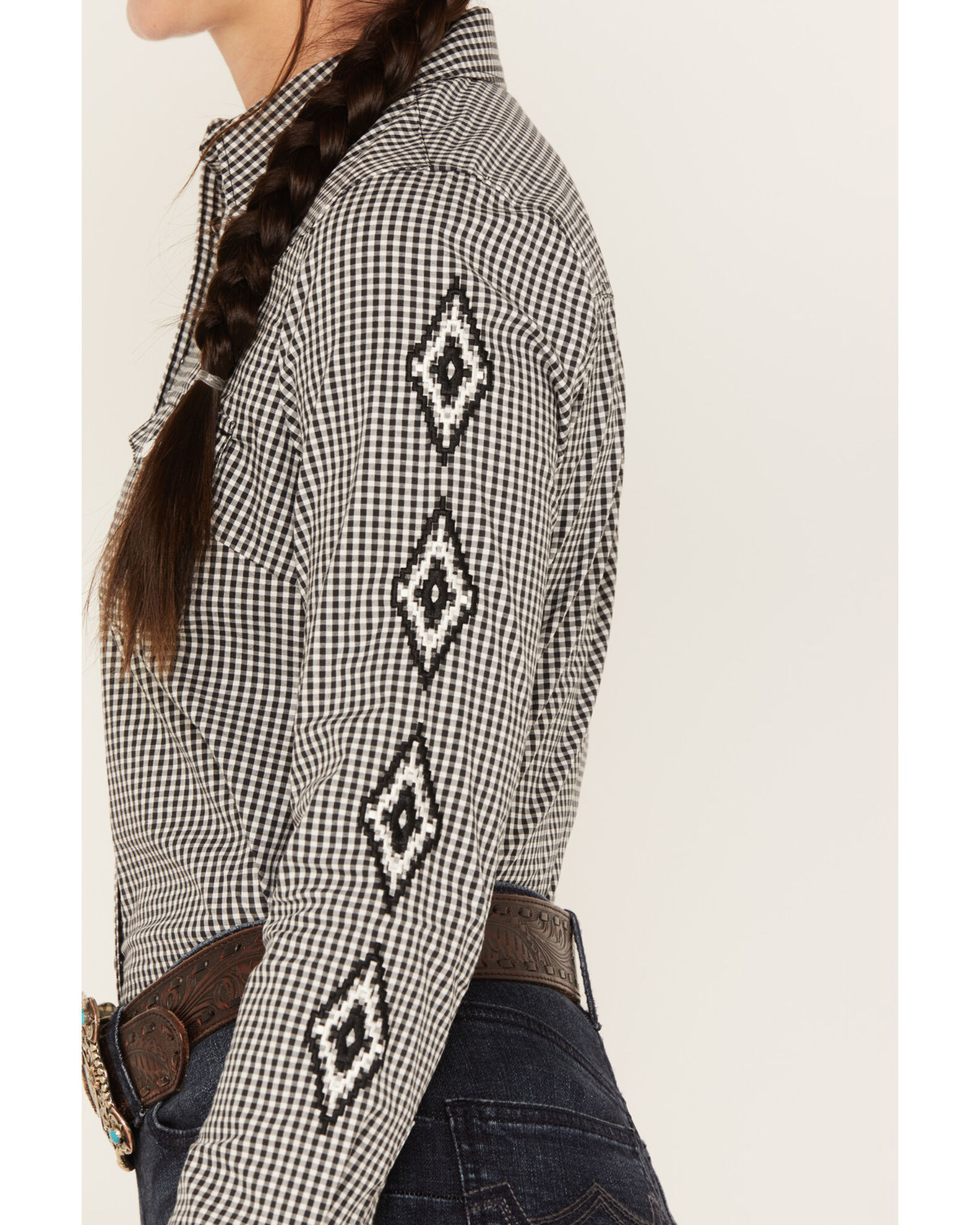 Image #3 - RANK 45® Women's Plaid Print Long Sleeve Embroidery Western Riding Snap Shirt, , hi-res