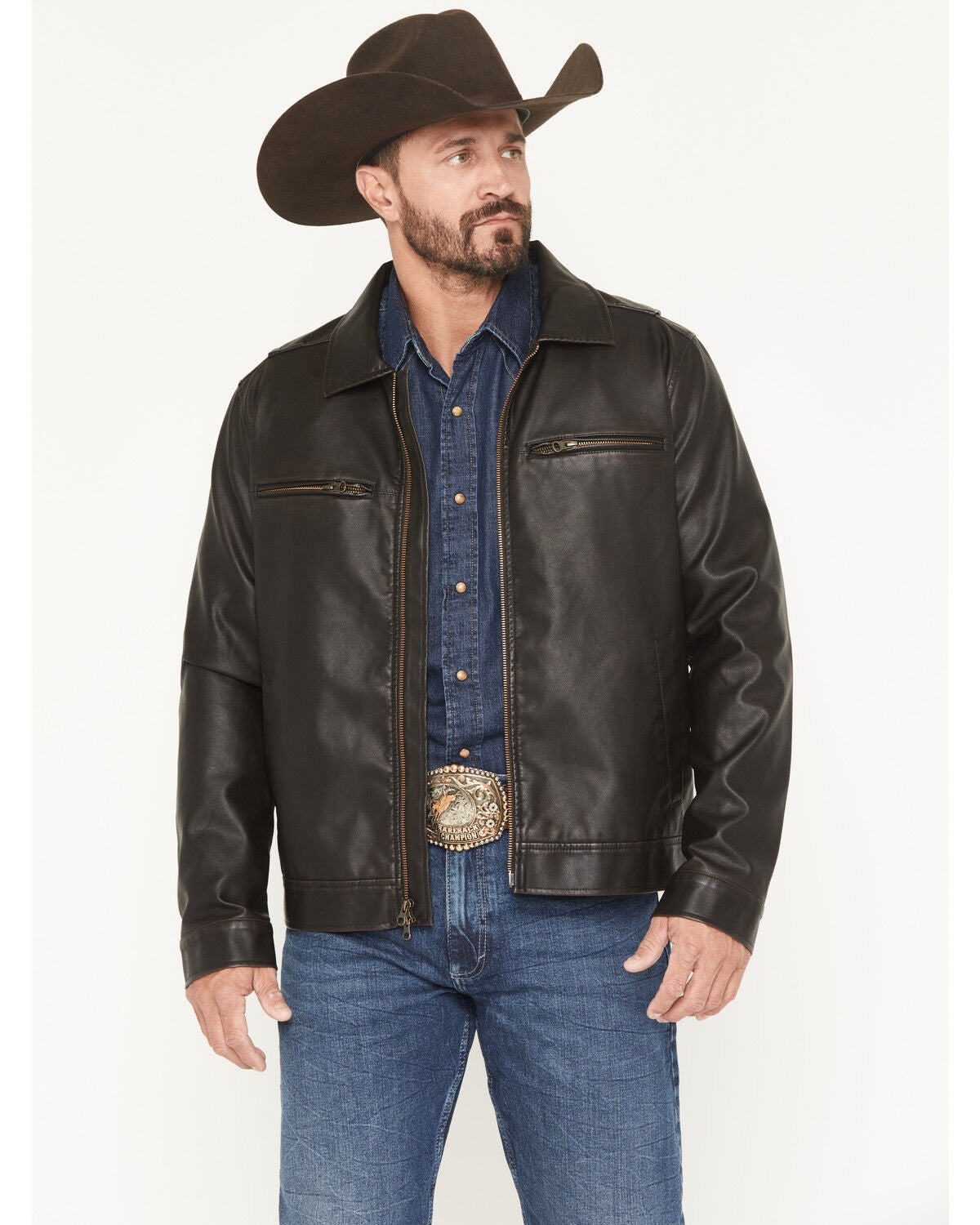 Cody James Men's Faux Leather Moto Jacket - Big, Dark Brown, hi-res