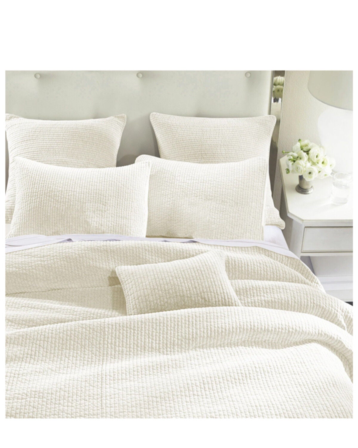Image #1 - HiEnd Accents Vintage White Stonewashed Cotton & Velvet 3-Piece King Quilt Set, Off White, hi-res