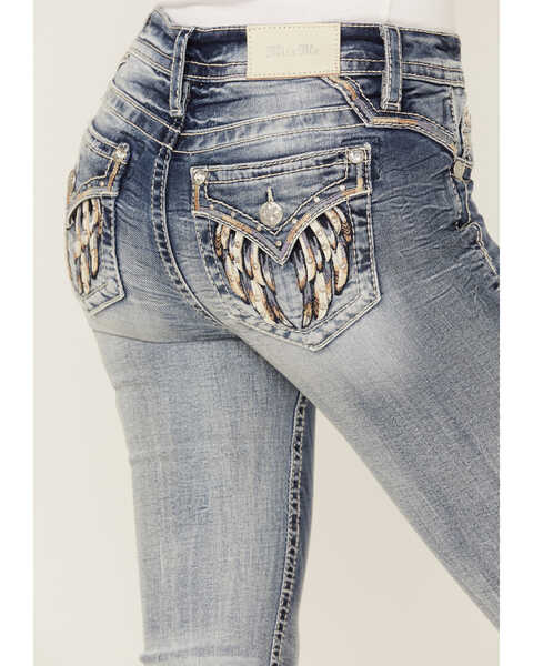 Image #4 - Miss Me Women's Mid Rise Straight Multi Embroidered Leather Wing Back Pocket Jeans, , hi-res