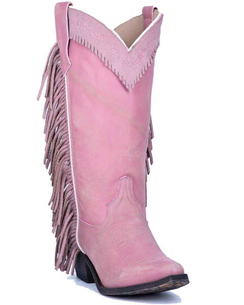 Image #1 - Laredo Women's Pink Side Fringe Western Boots - Snip Toe, , hi-res