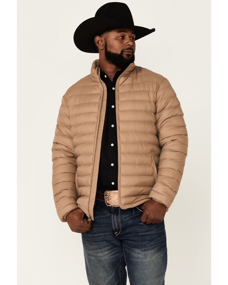 Rodeo Clothing Men's Dark Khaki & Brown Nylon Quited Zip-Front Puff Jacket , Beige/khaki, hi-res