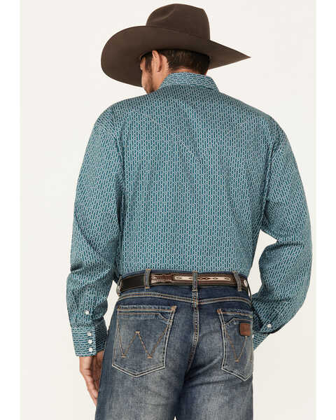 Image #4 - Stetson Men's Geo Print Long Sleeve Pearl Snap Western Shirt, Teal, hi-res