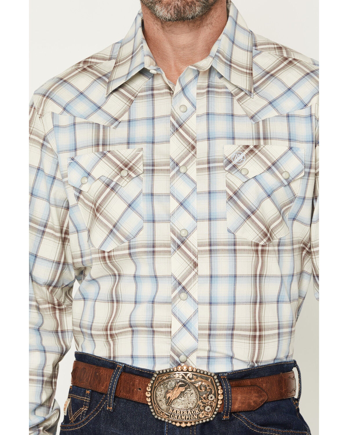 Image #3 - Wrangler Retro Men's Plaid Print Long Sleeve Snap Western Shirt, Blue, hi-res