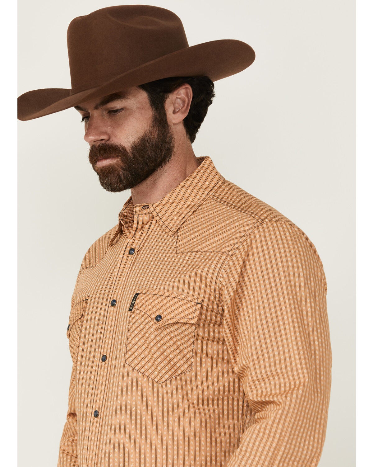 Image #2 - Cinch Men's Geo Striped Print Modern Fit Long Sleeve Snap Western Shirt, Gold, hi-res
