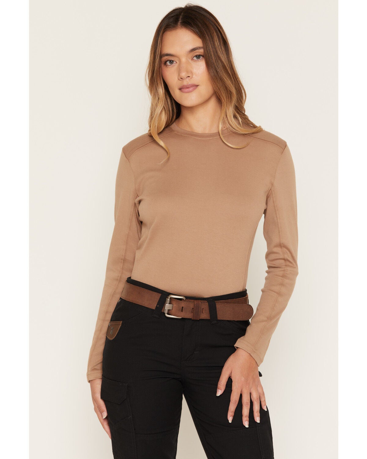 Forge Workwear Women's FR Solid Long Sleeve Work Shirt, Khaki, hi-res