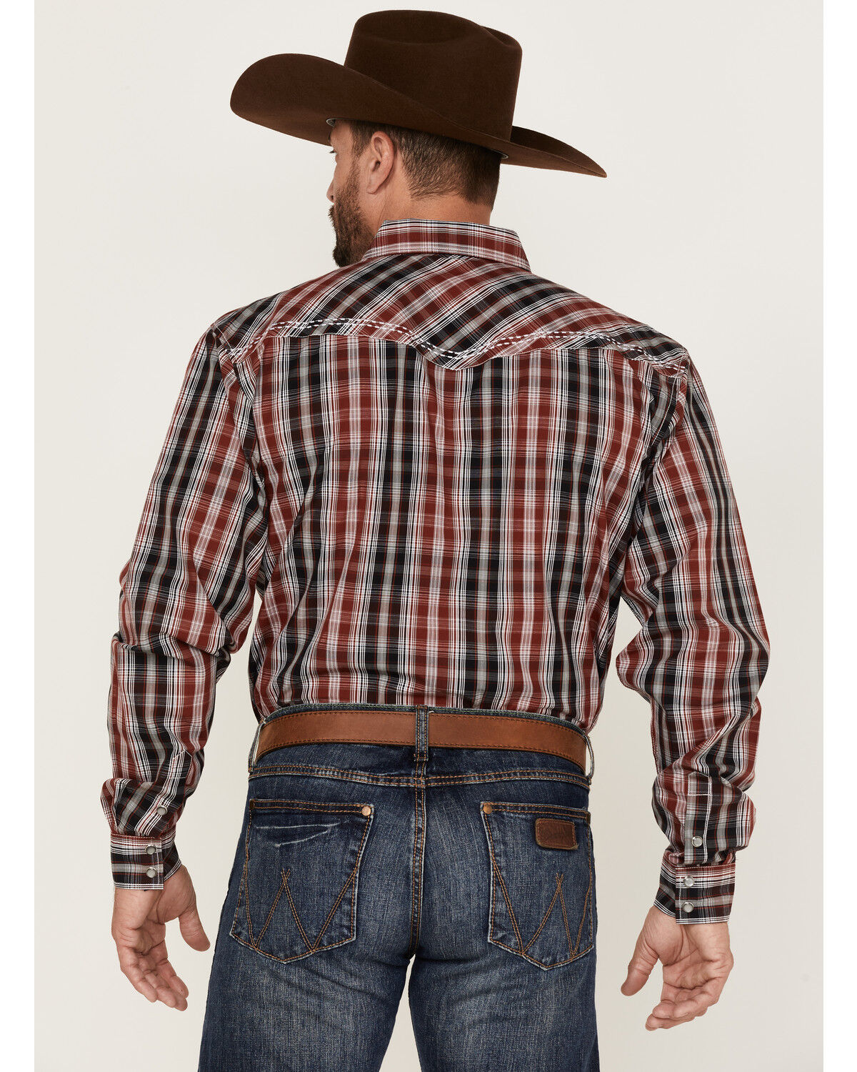 Image #4 - Cowboy Hardware Men's Arroyo Large Plaid Snap Western Shirt, Red, hi-res
