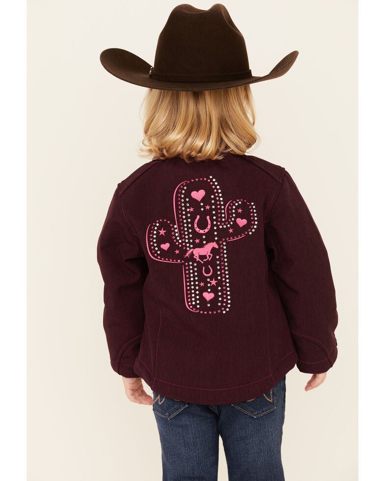 Cowgirl Hardware Infant Girls' Burgundy Embroidered Cactus Zip-Front  Softshell Jacket