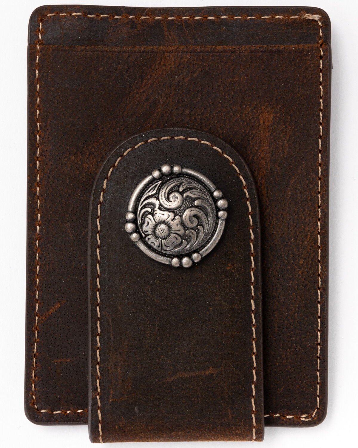 Cody James Men's Boot Stitch Money Clip Leather Wallet, Chocolate, hi-res