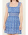 Image #3 - Trixxi Women's Floral Print Smocked Waist Mini Dress, Blue, hi-res