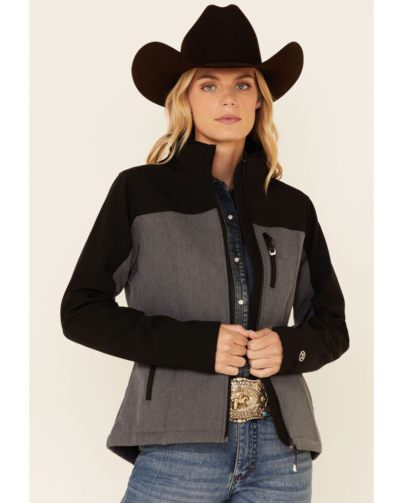 Roper Women's Grey & Black Contrast Fleece Zip-Front Softshell Jacket , Grey, hi-res