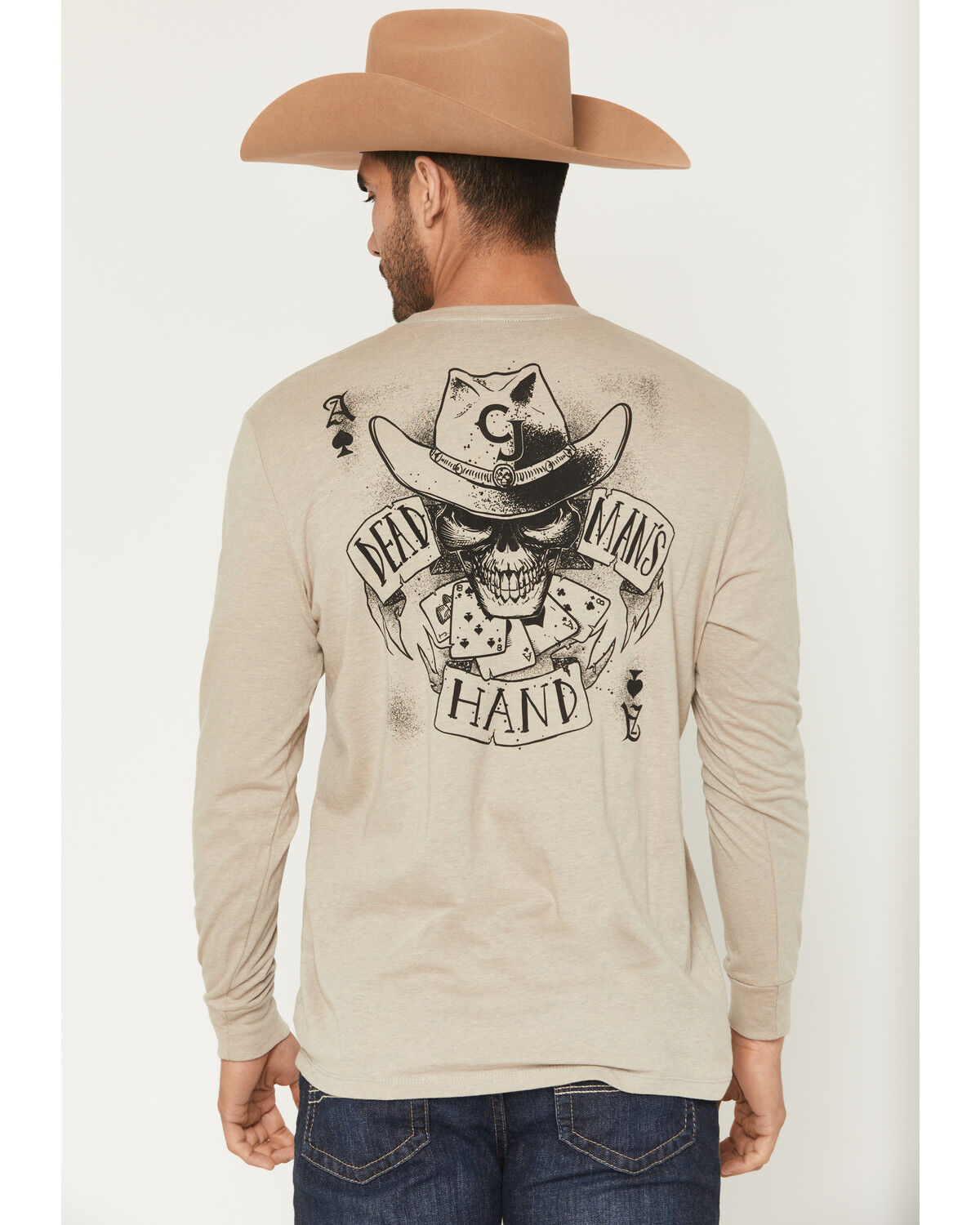 Image #1 - Cody James Men's Dead Man's Hand Long Sleeve Graphic T-Shirt, Tan, hi-res