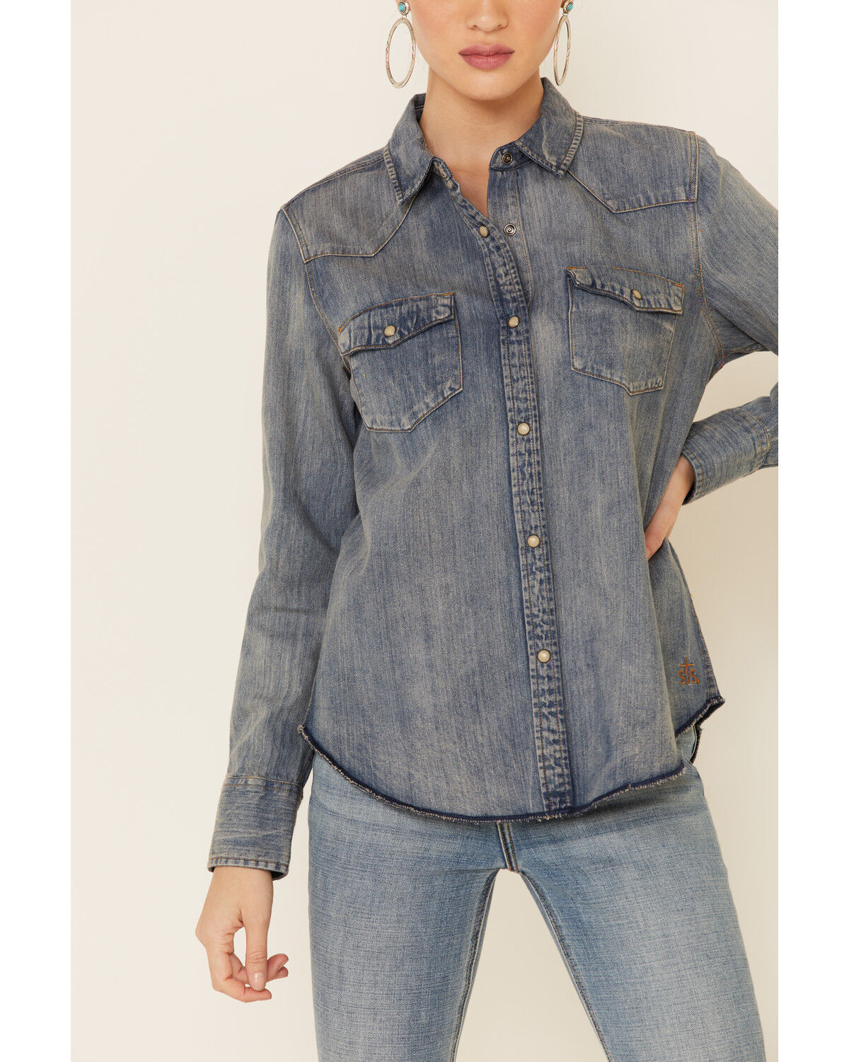 Image #3 - STS Ranchwear Women's Claira Denim Long Sleeve Pearl Snap Western Shirt, Blue, hi-res