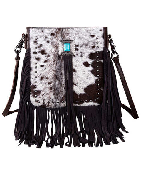 Montana West Women's Hairon Fringe Leather Crossbody Bag , Coffee, hi-res