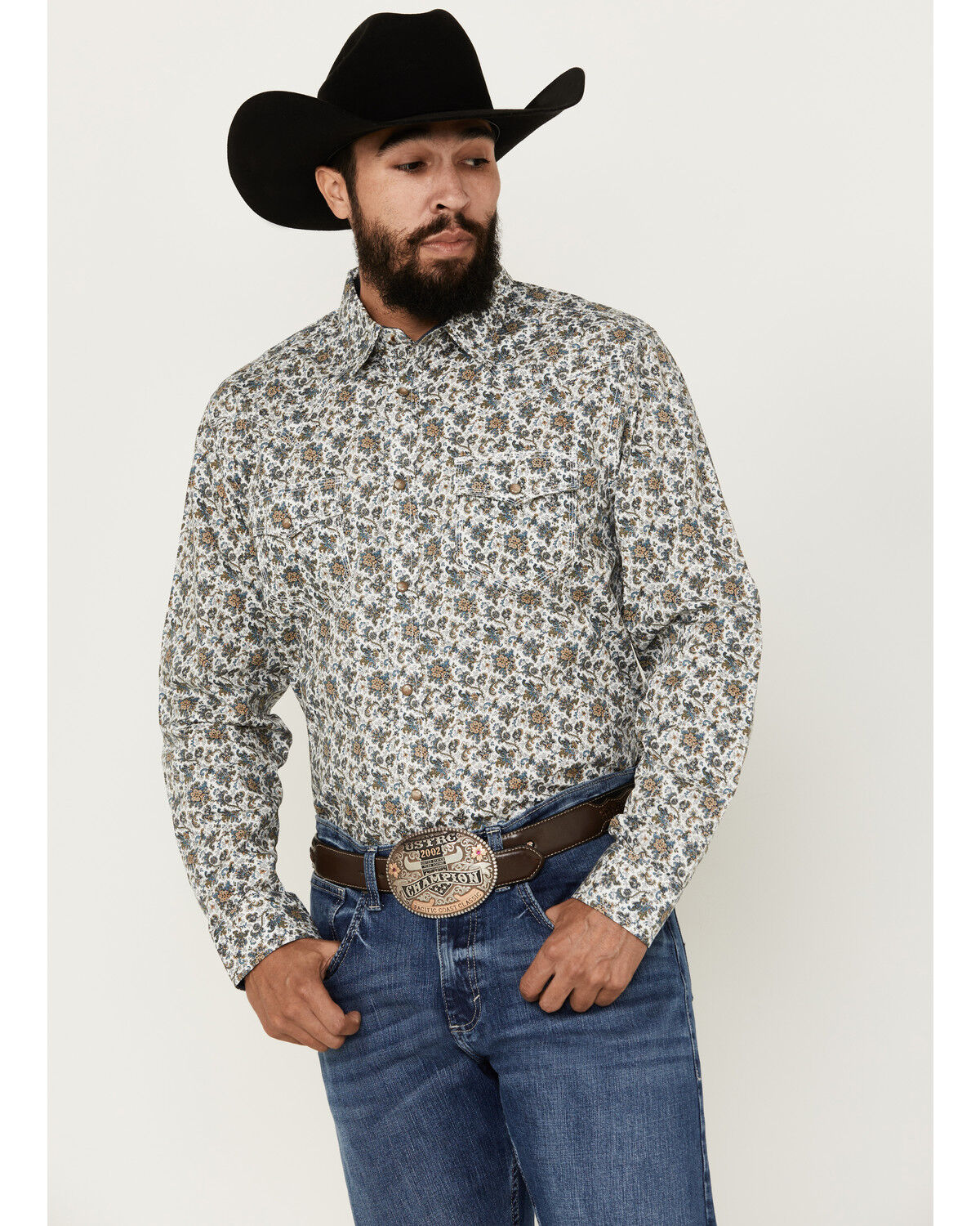 Image #1 - Moonshine Spirit Men's Strummin Floral Print Long Sleeve Snap Western Shirt, White, hi-res