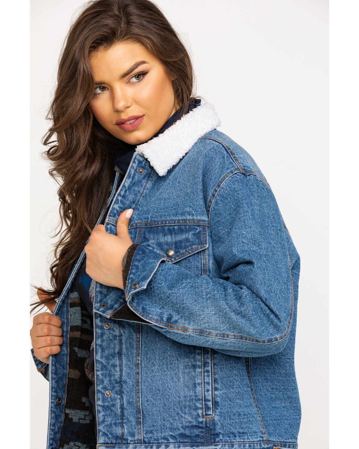 womens jean jacket with sherpa collar