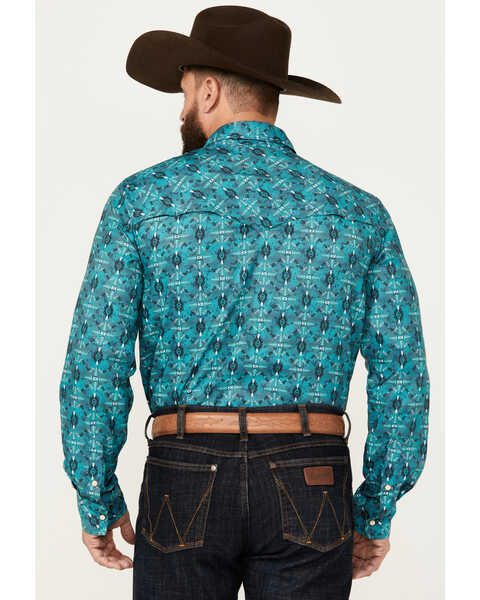 Image #4 - Rock & Roll Denim Men's Southwestern Print Ripstop Long Sleeve Snap Performance Western Shirt, Teal, hi-res