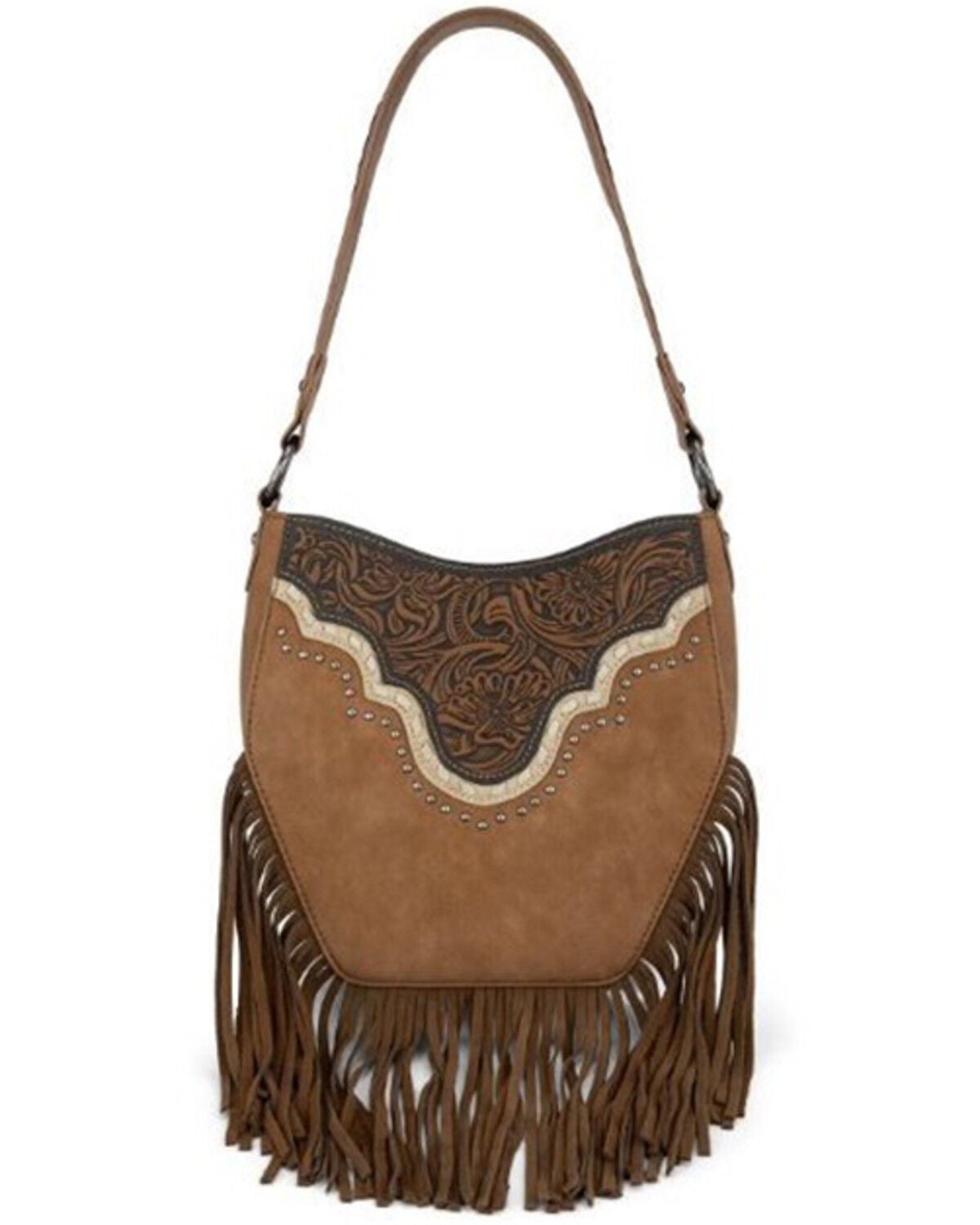 Image #1 - Montana West Women's Tooled Fringe Hobo Shoulder Bag, Brown, hi-res