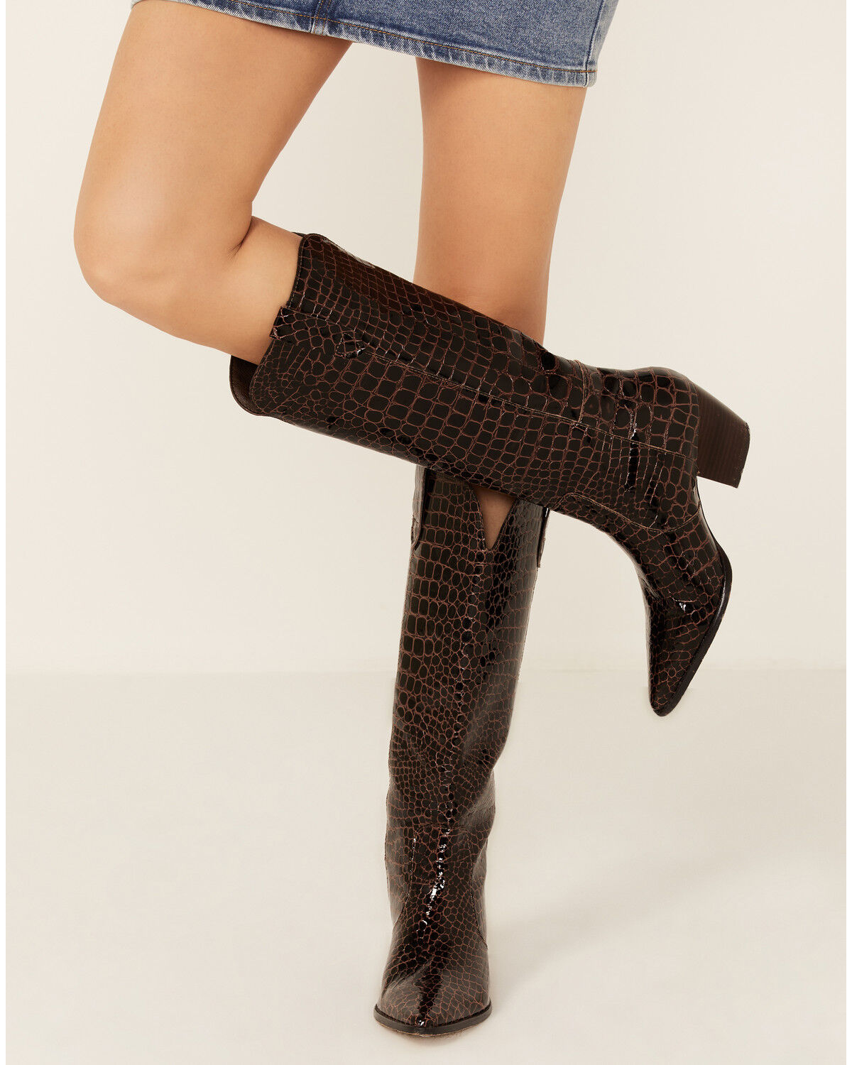 Image #1 - Matisse Women's Stella Patent Leather Western Boots - Round Toe, Chocolate, hi-res