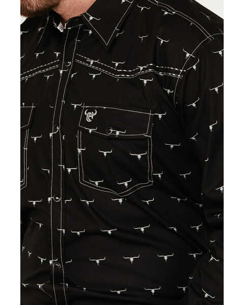 Image #3 - Cowboy Hardware Men's Skull Print Long Sleeve Snap Western Shirt, Black, hi-res